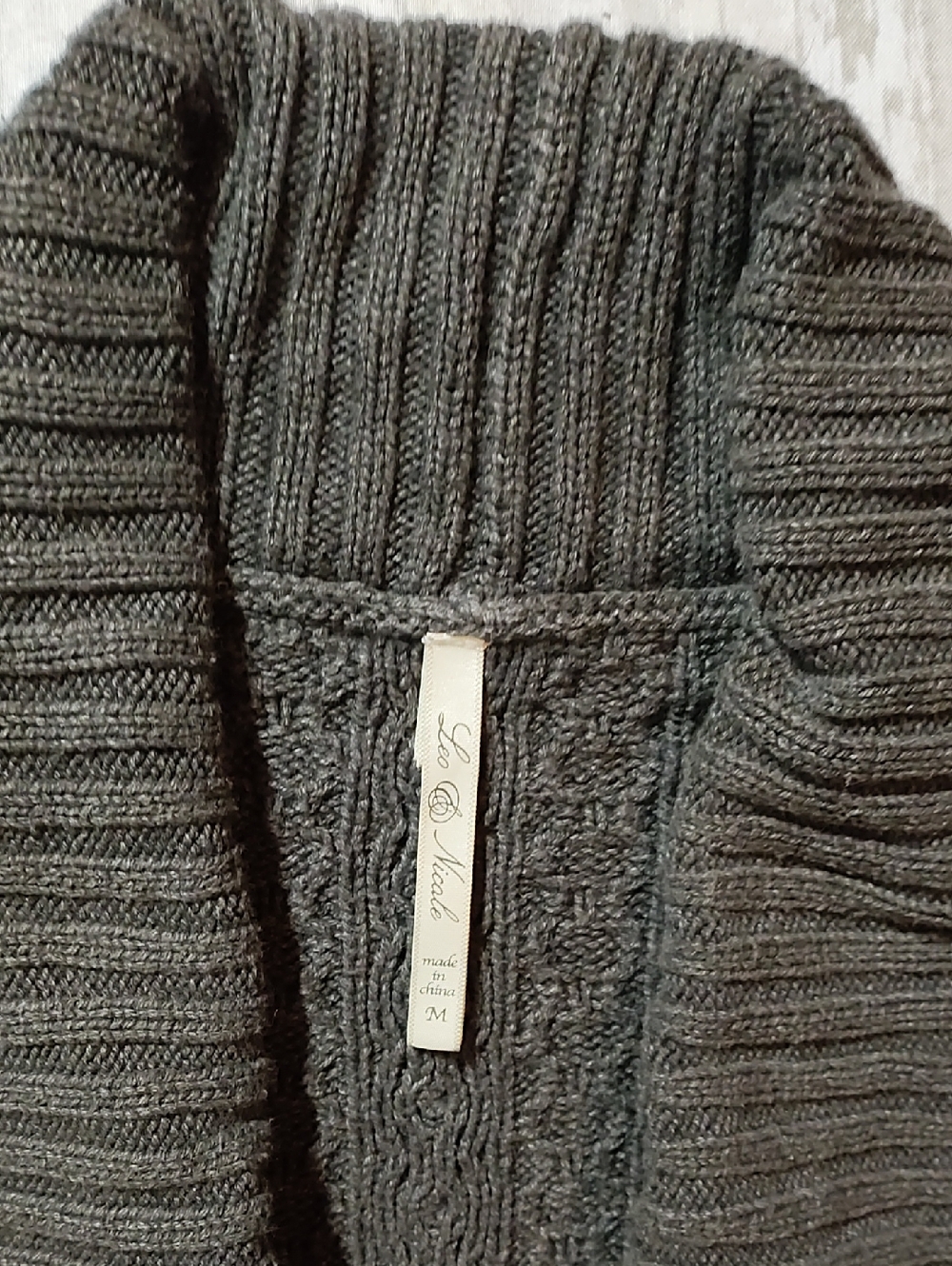 Leo & Nicole Charcoal Cable Knit Ribbed Open Cardigan With Pockets, Size Medium